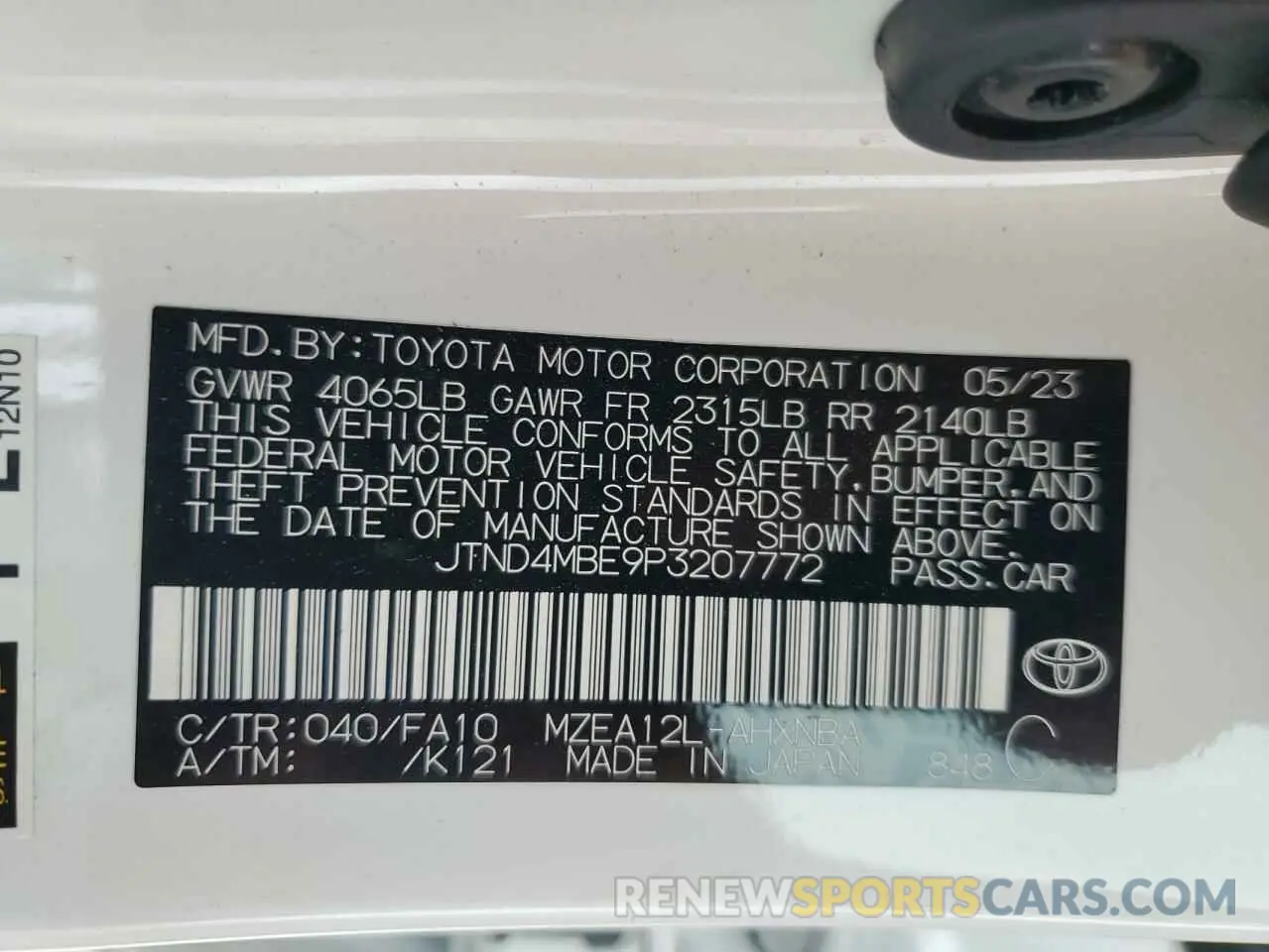 12 fotografías del automóvil dañado JTND4MBE9P3207772 TOYOTA COROLLA 2023
