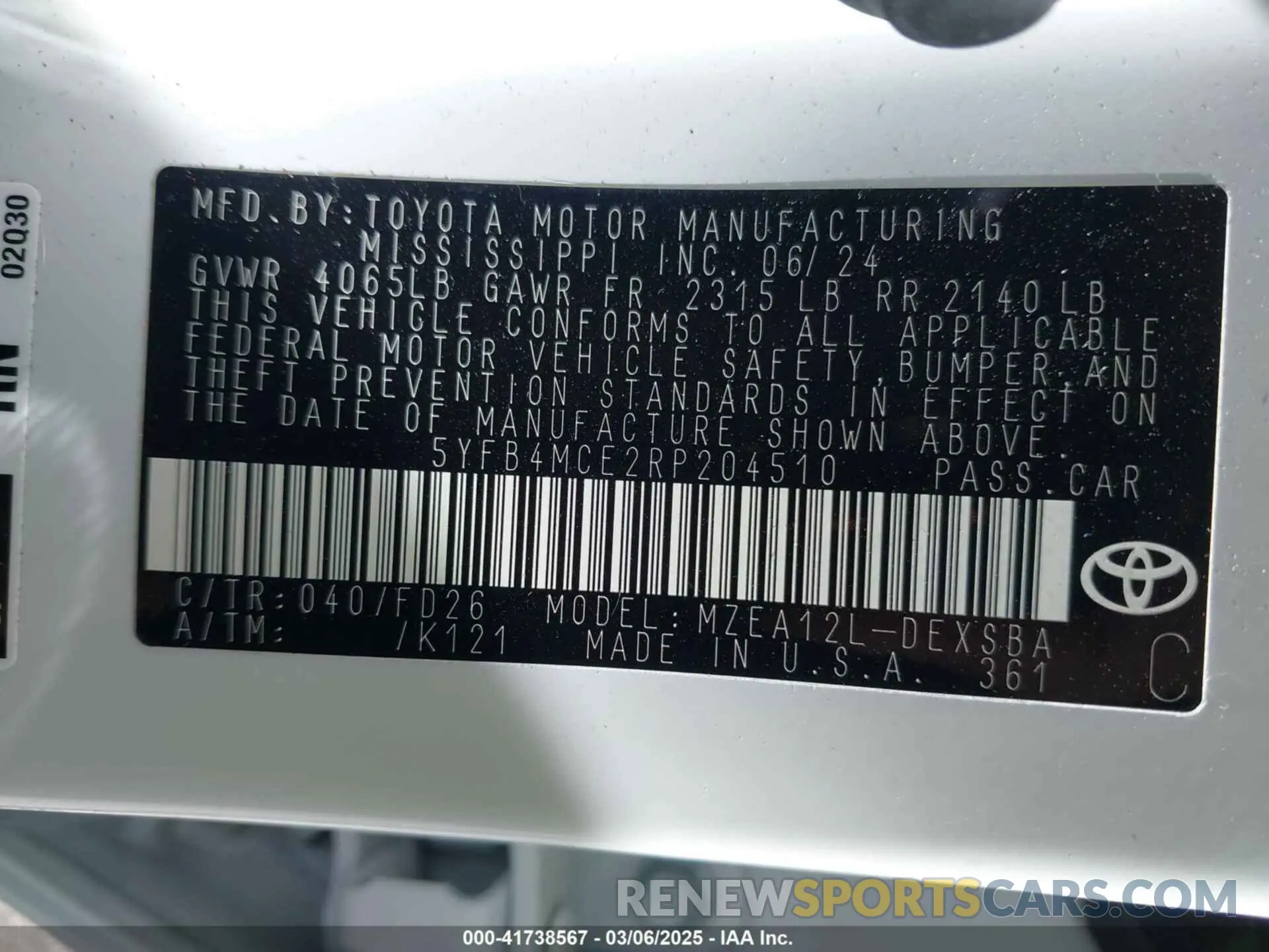 9 fotografías del automóvil dañado 5YFB4MCE2RP204510 TOYOTA COROLLA 2024