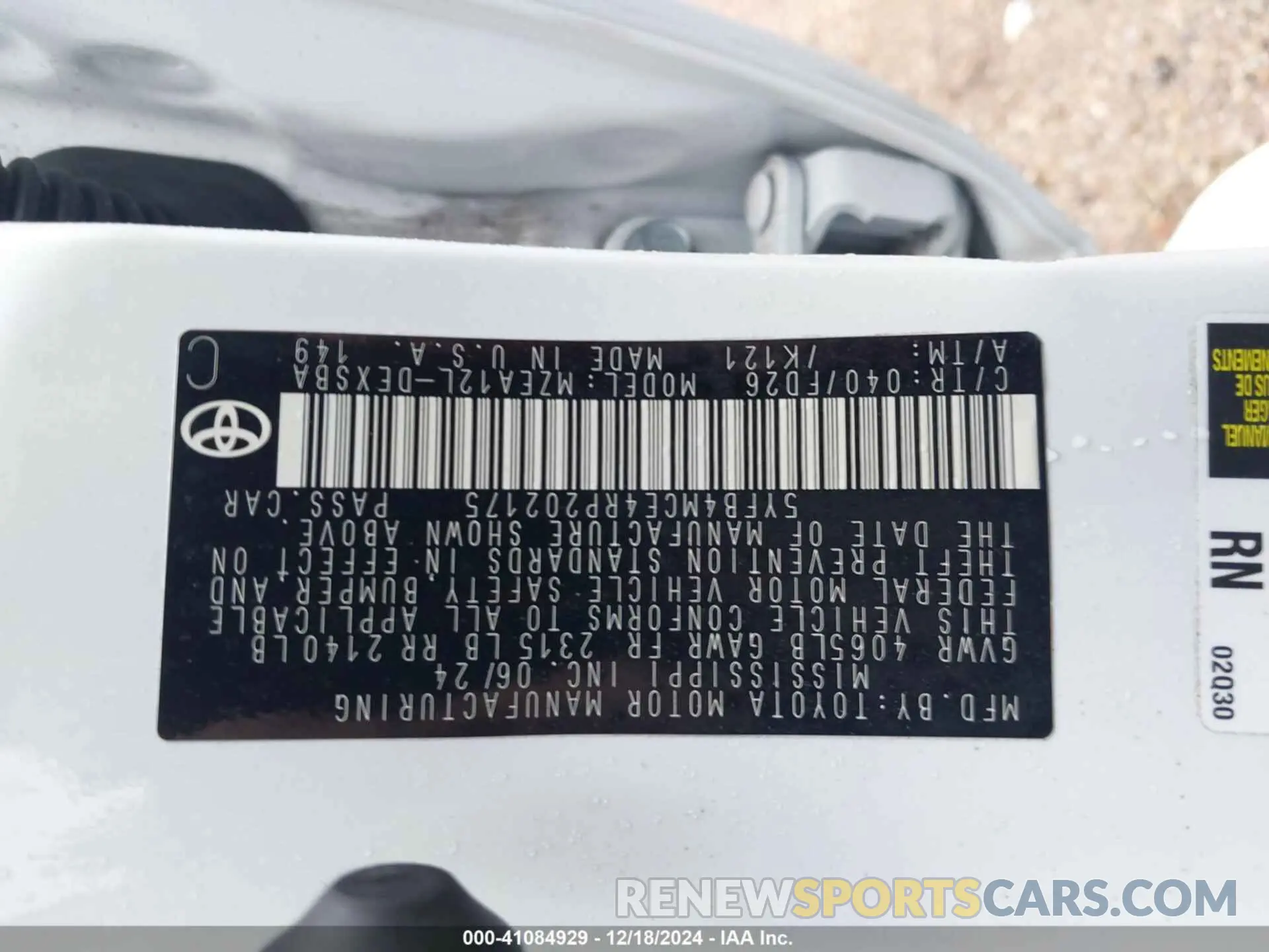 9 fotografías del automóvil dañado 5YFB4MCE4RP202175 TOYOTA COROLLA 2024