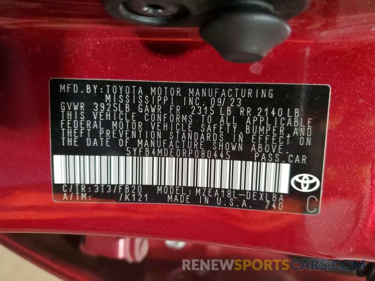 13 fotografías del automóvil dañado 5YFB4MDE0RP080445 TOYOTA COROLLA 2024