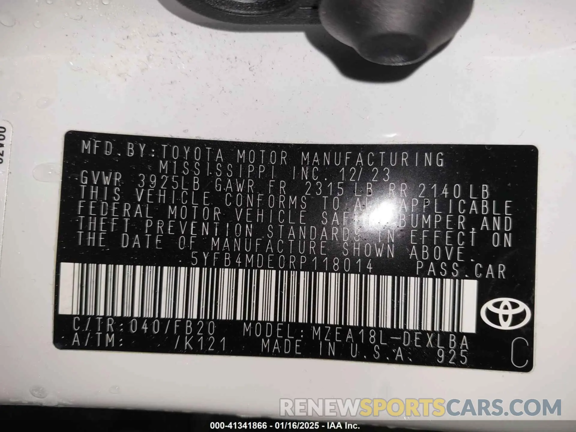 9 fotografías del automóvil dañado 5YFB4MDE0RP118014 TOYOTA COROLLA 2024