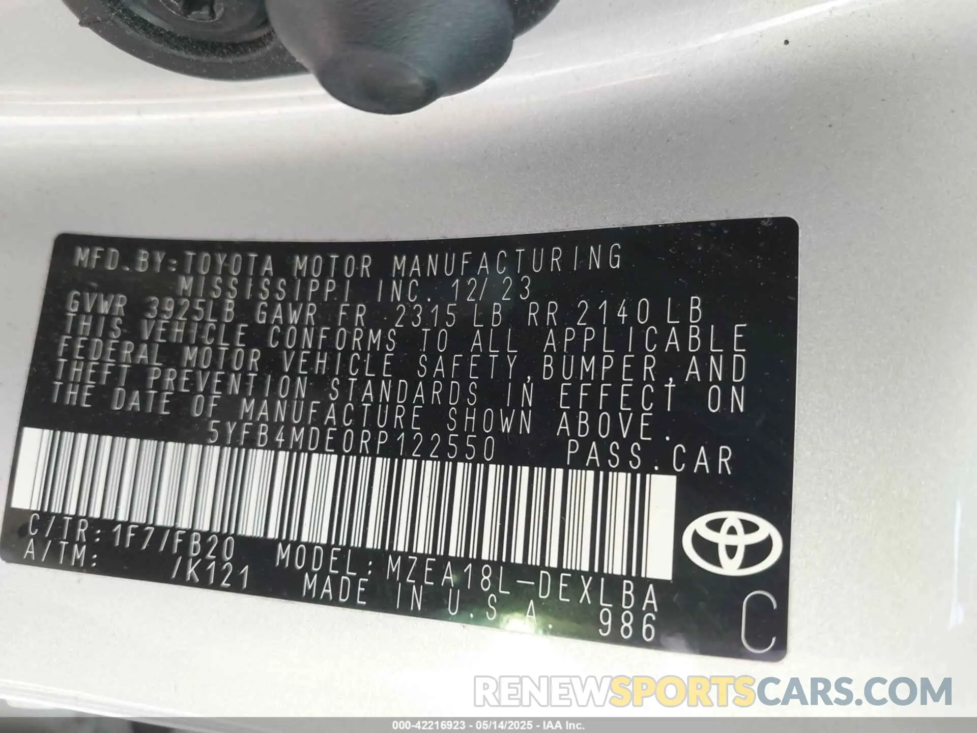 9 fotografías del automóvil dañado 5YFB4MDE0RP122550 TOYOTA COROLLA 2024