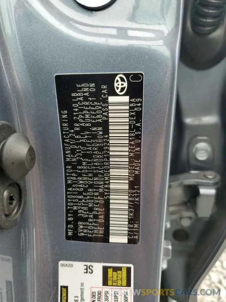 13 fotografías del automóvil dañado 5YFB4MDE0RP129224 TOYOTA COROLLA 2024