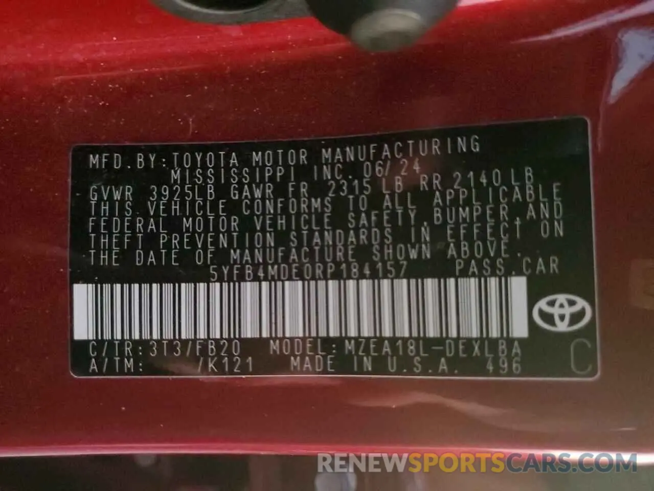 13 fotografías del automóvil dañado 5YFB4MDE0RP184157 TOYOTA COROLLA 2024
