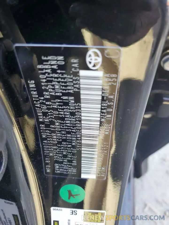13 fotografías del automóvil dañado 5YFB4MDE0RP190315 TOYOTA COROLLA 2024