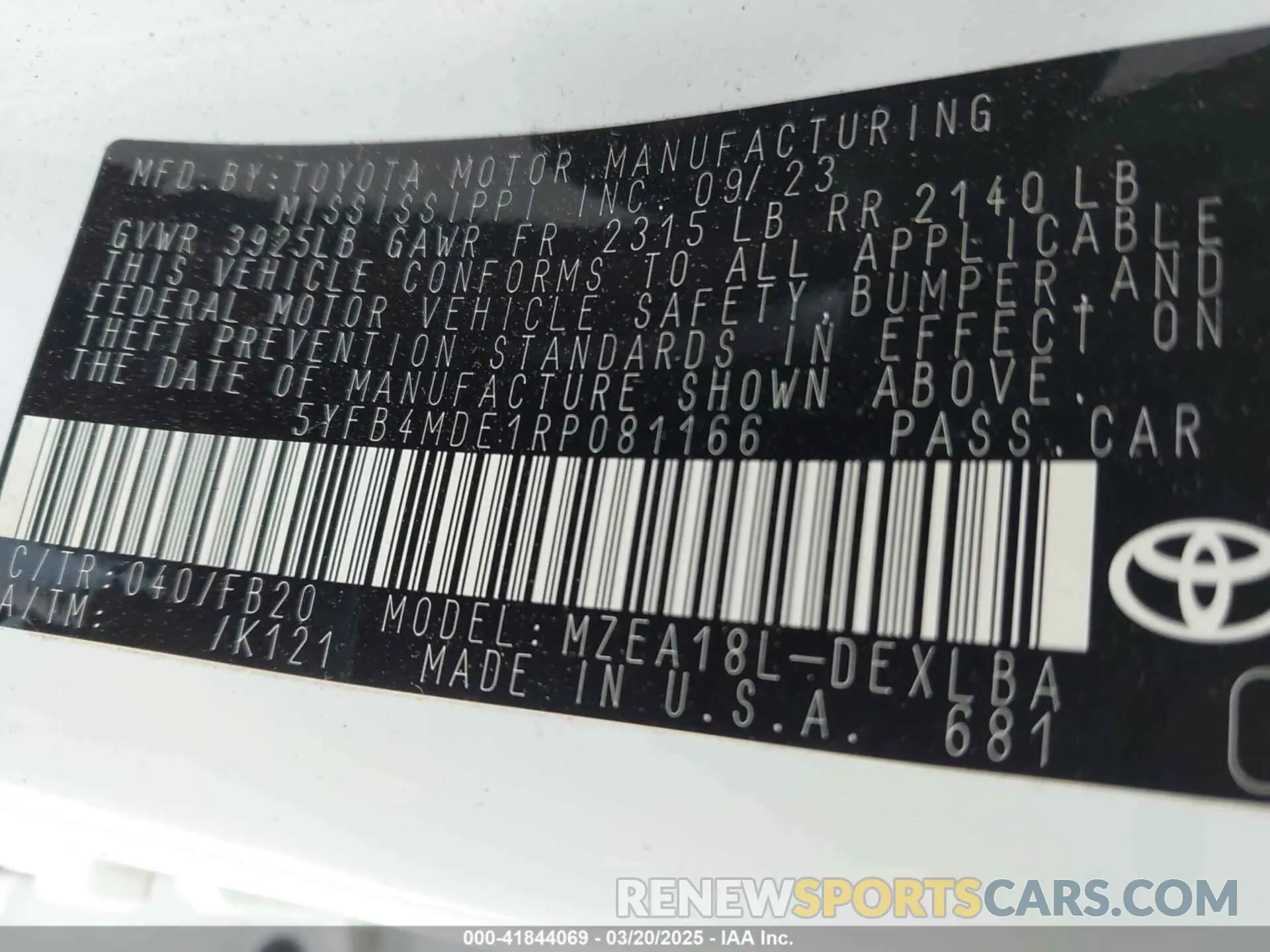 9 fotografías del automóvil dañado 5YFB4MDE1RP081166 TOYOTA COROLLA 2024