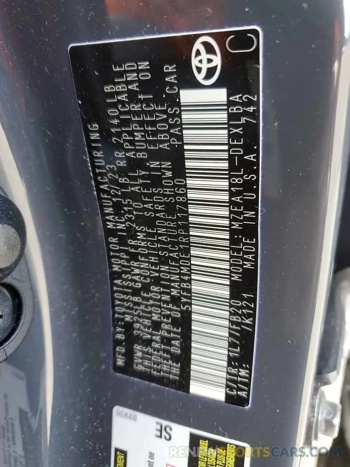 12 fotografías del automóvil dañado 5YFB4MDE1RP117860 TOYOTA COROLLA 2024