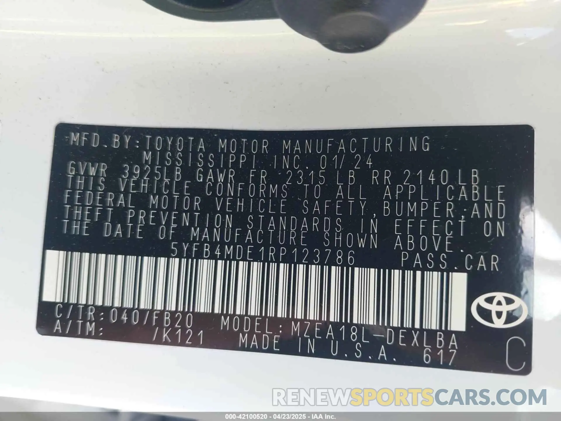 9 fotografías del automóvil dañado 5YFB4MDE1RP123786 TOYOTA COROLLA 2024