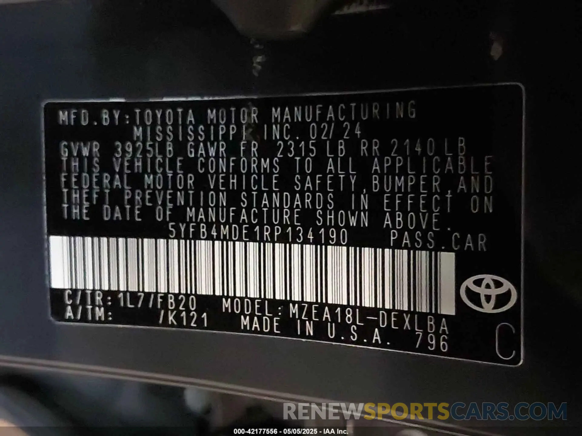 9 fotografías del automóvil dañado 5YFB4MDE1RP134190 TOYOTA COROLLA 2024