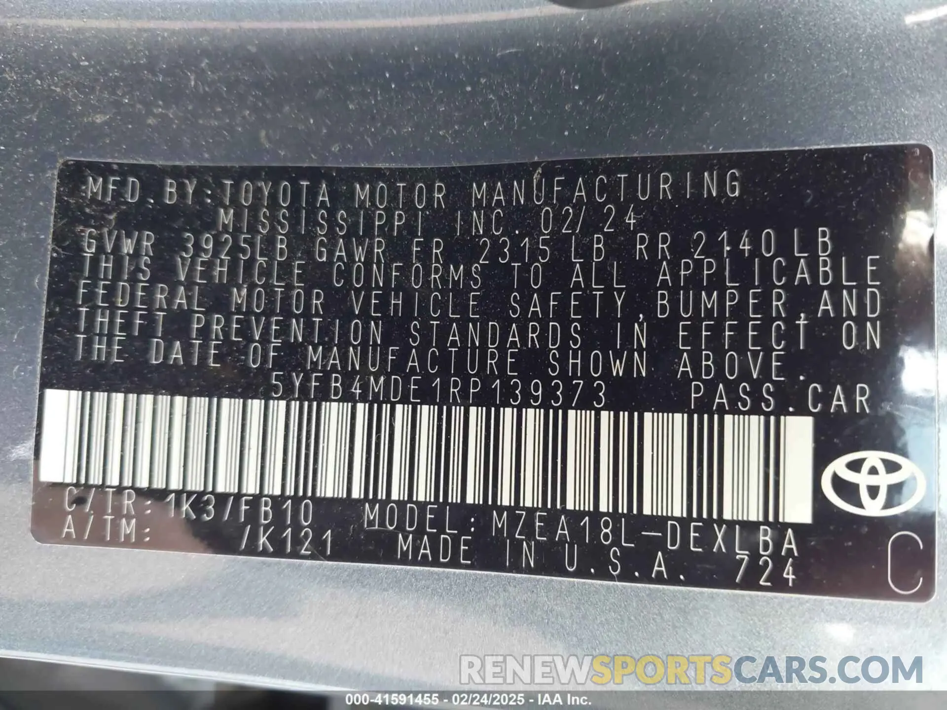 9 fotografías del automóvil dañado 5YFB4MDE1RP139373 TOYOTA COROLLA 2024