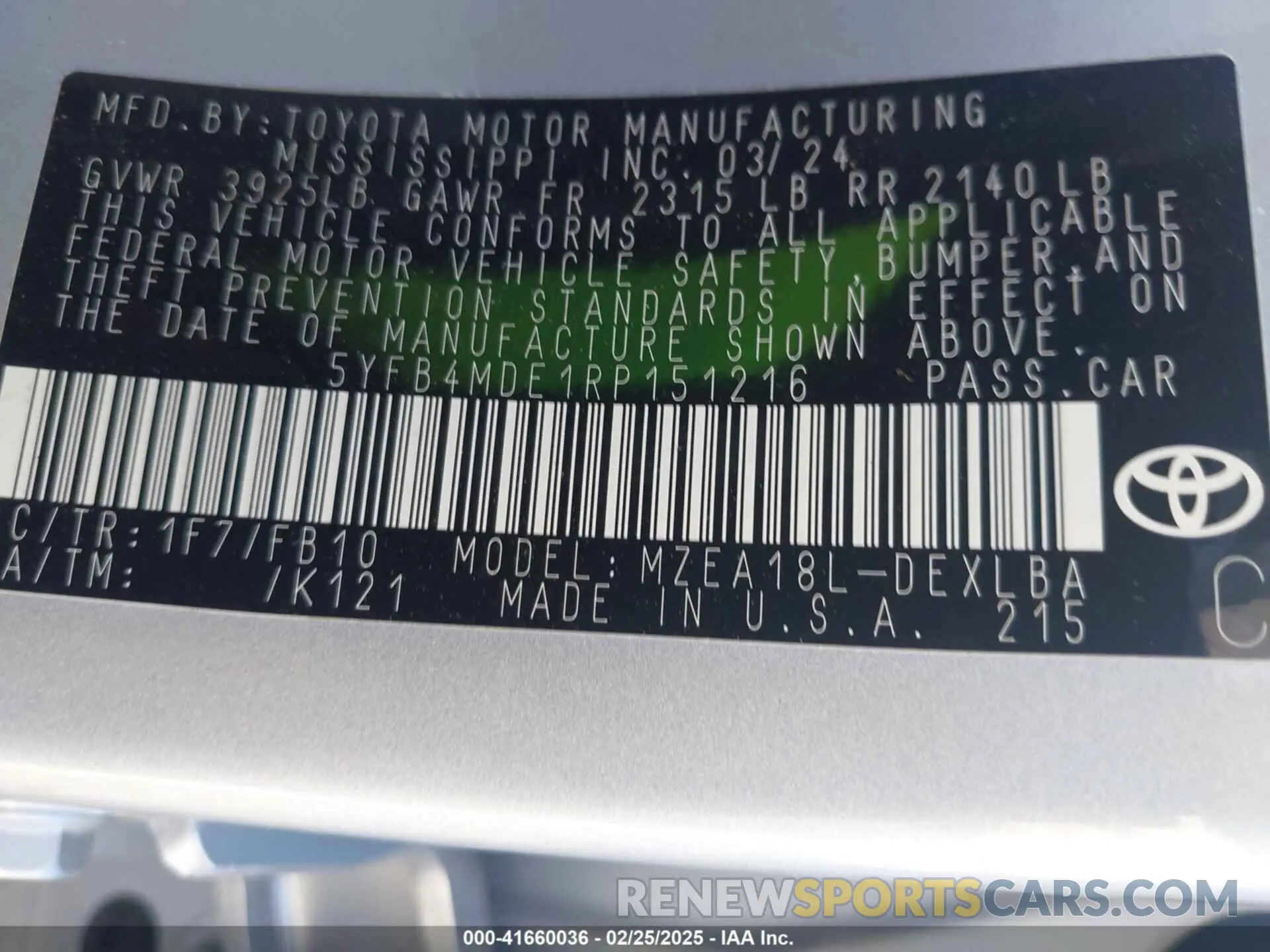 9 fotografías del automóvil dañado 5YFB4MDE1RP151216 TOYOTA COROLLA 2024