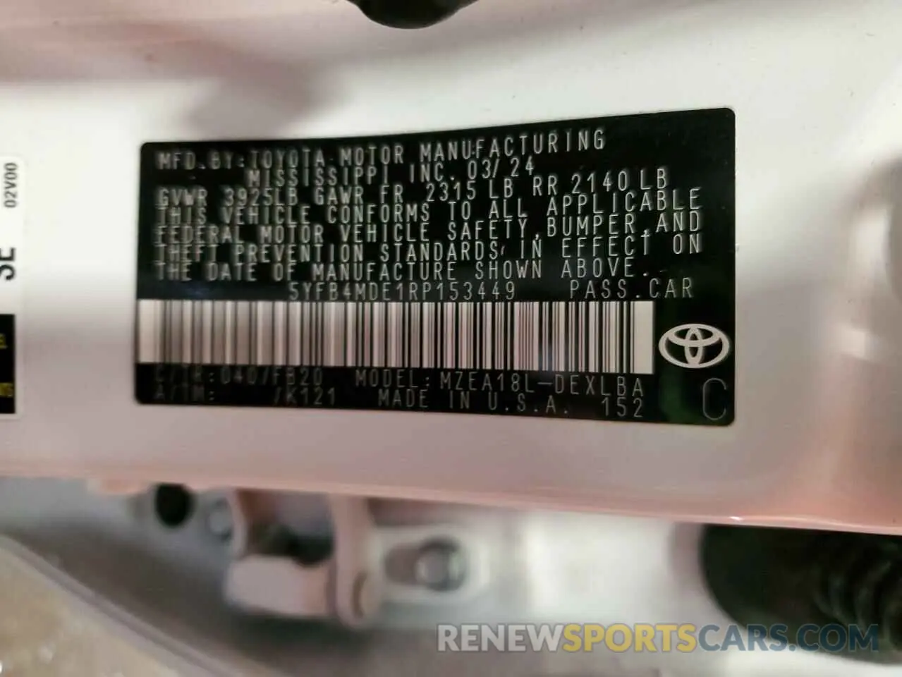 12 fotografías del automóvil dañado 5YFB4MDE1RP153449 TOYOTA COROLLA 2024