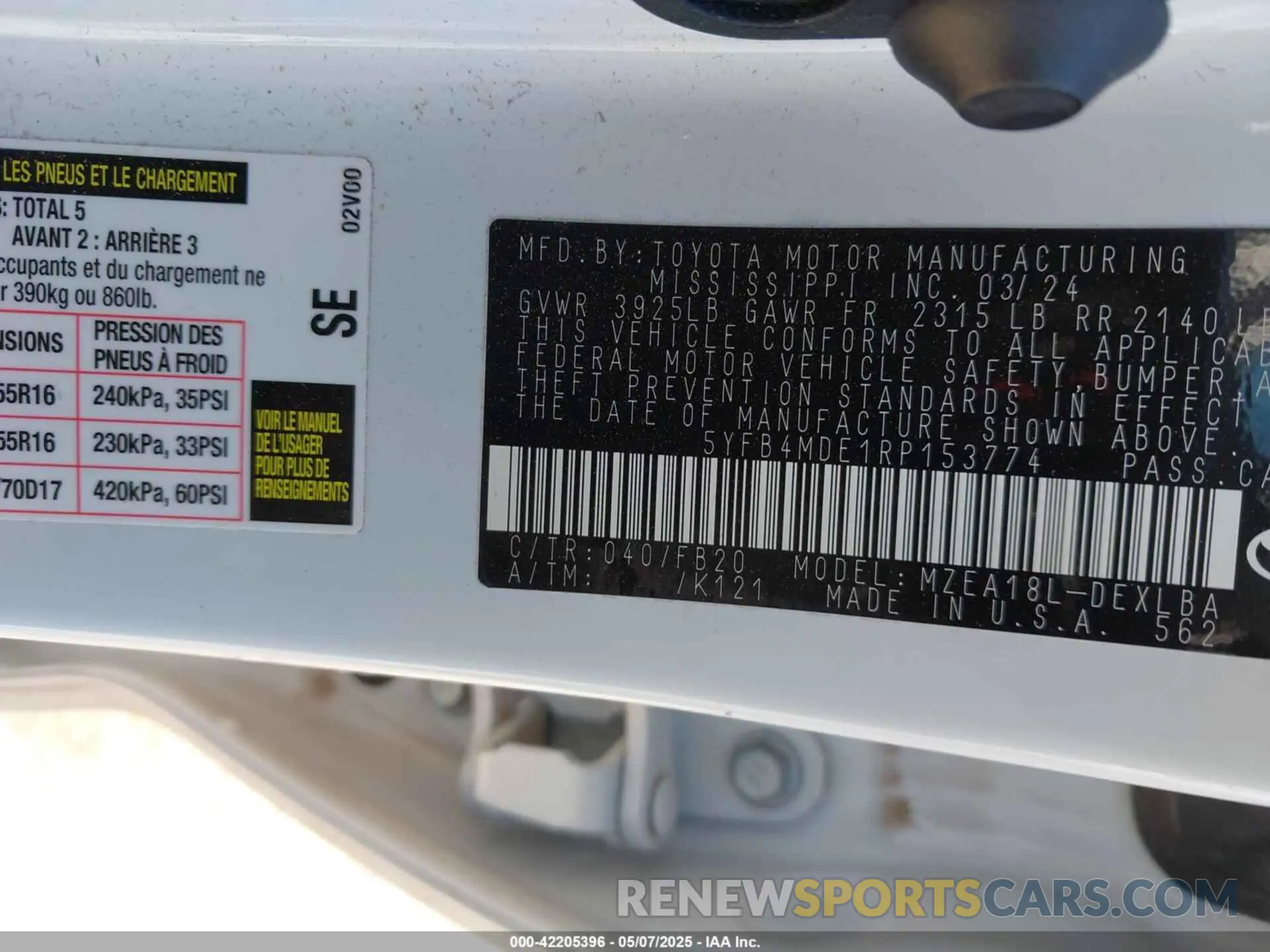 9 fotografías del automóvil dañado 5YFB4MDE1RP153774 TOYOTA COROLLA 2024
