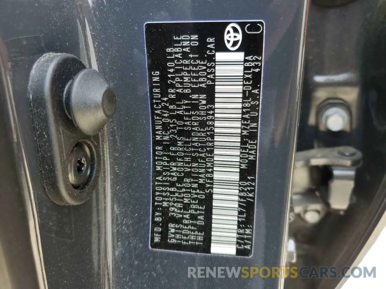 14 fotografías del automóvil dañado 5YFB4MDE1RP158943 TOYOTA COROLLA 2024