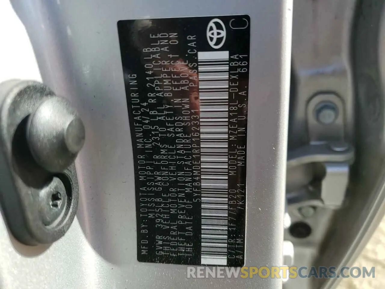 14 fotografías del automóvil dañado 5YFB4MDE1RP162331 TOYOTA COROLLA 2024