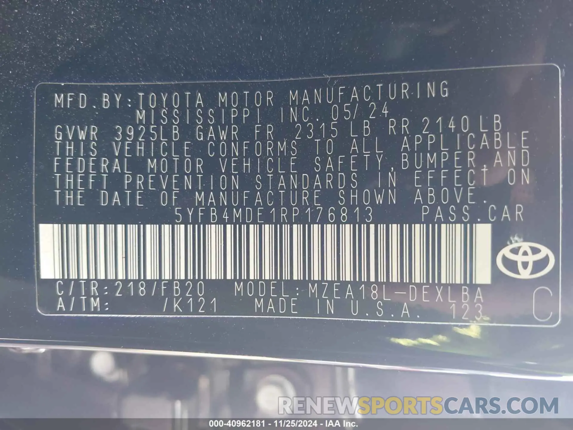9 fotografías del automóvil dañado 5YFB4MDE1RP176813 TOYOTA COROLLA 2024