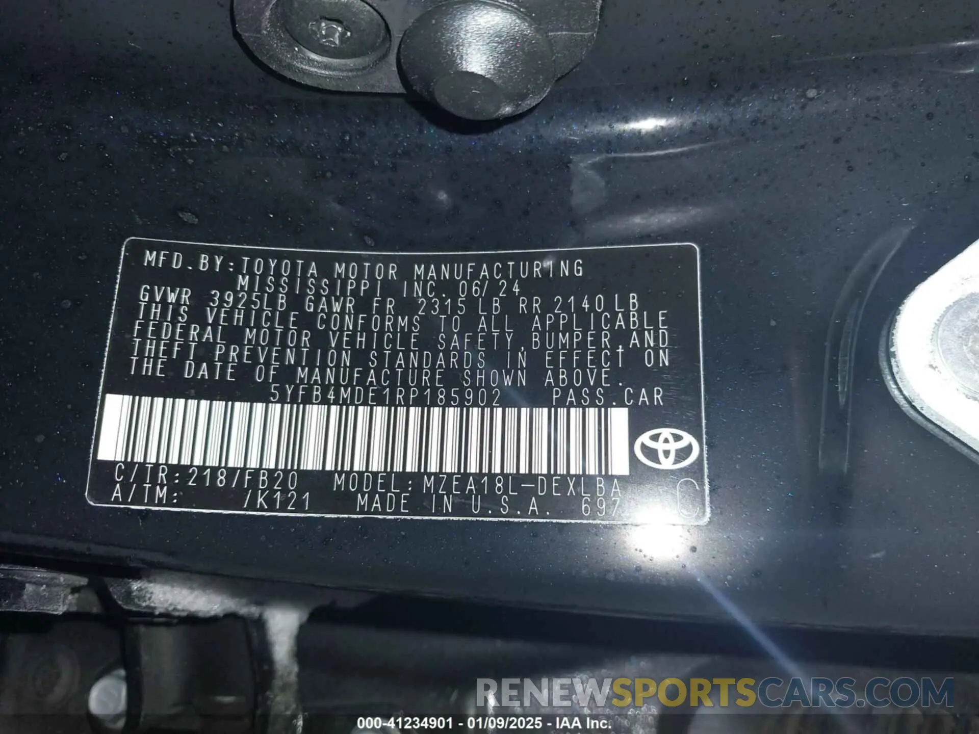 9 fotografías del automóvil dañado 5YFB4MDE1RP185902 TOYOTA COROLLA 2024