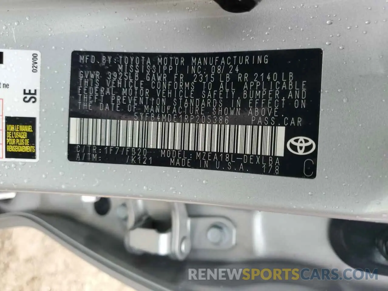 12 fotografías del automóvil dañado 5YFB4MDE1RP205386 TOYOTA COROLLA 2024