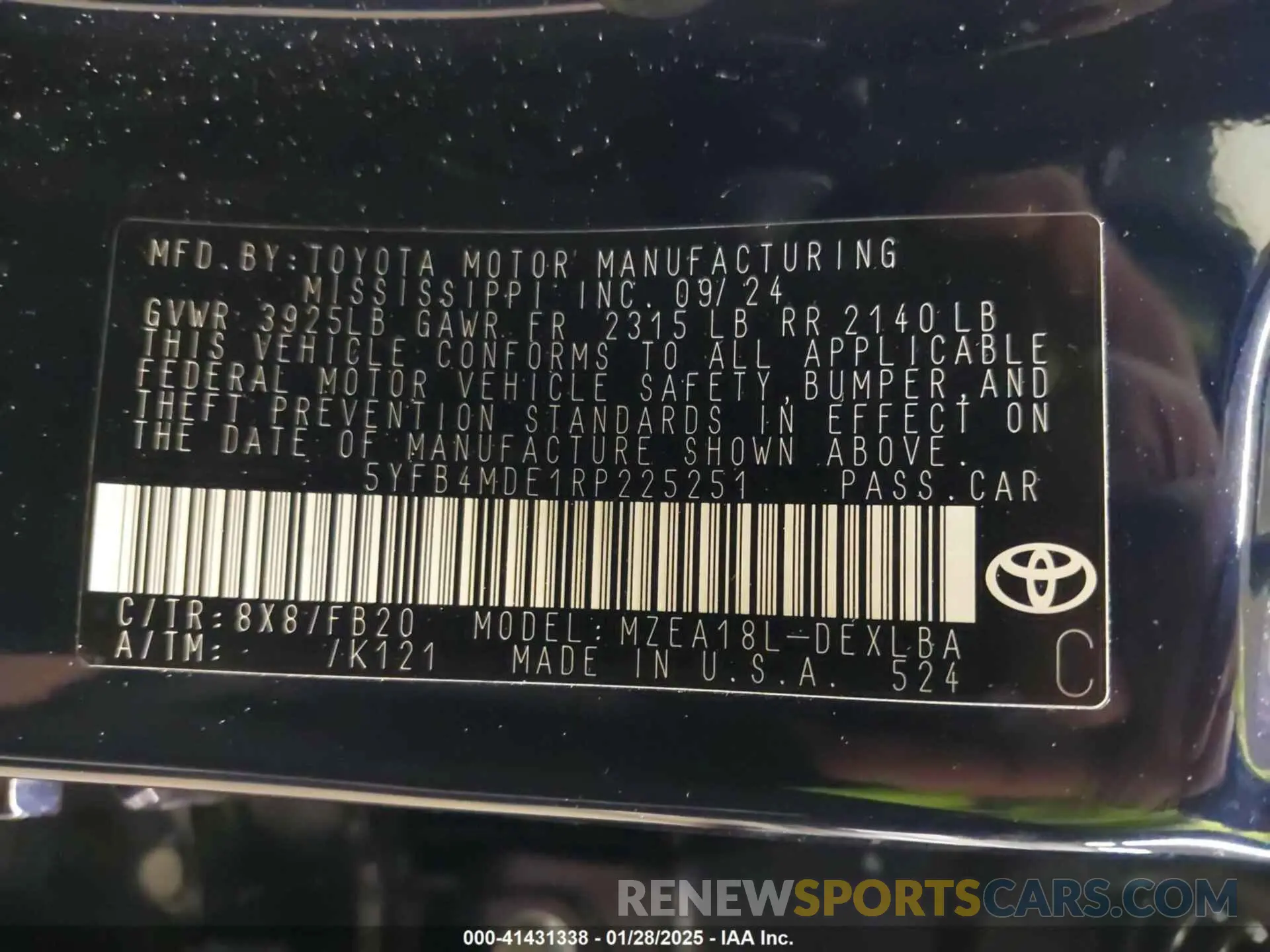 9 fotografías del automóvil dañado 5YFB4MDE1RP225251 TOYOTA COROLLA 2024