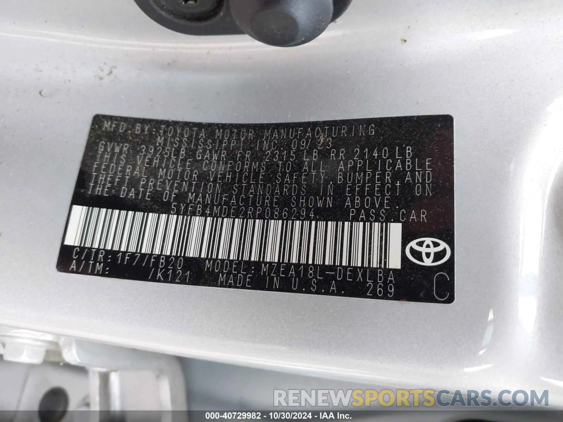 9 fotografías del automóvil dañado 5YFB4MDE2RP086294 TOYOTA COROLLA 2024