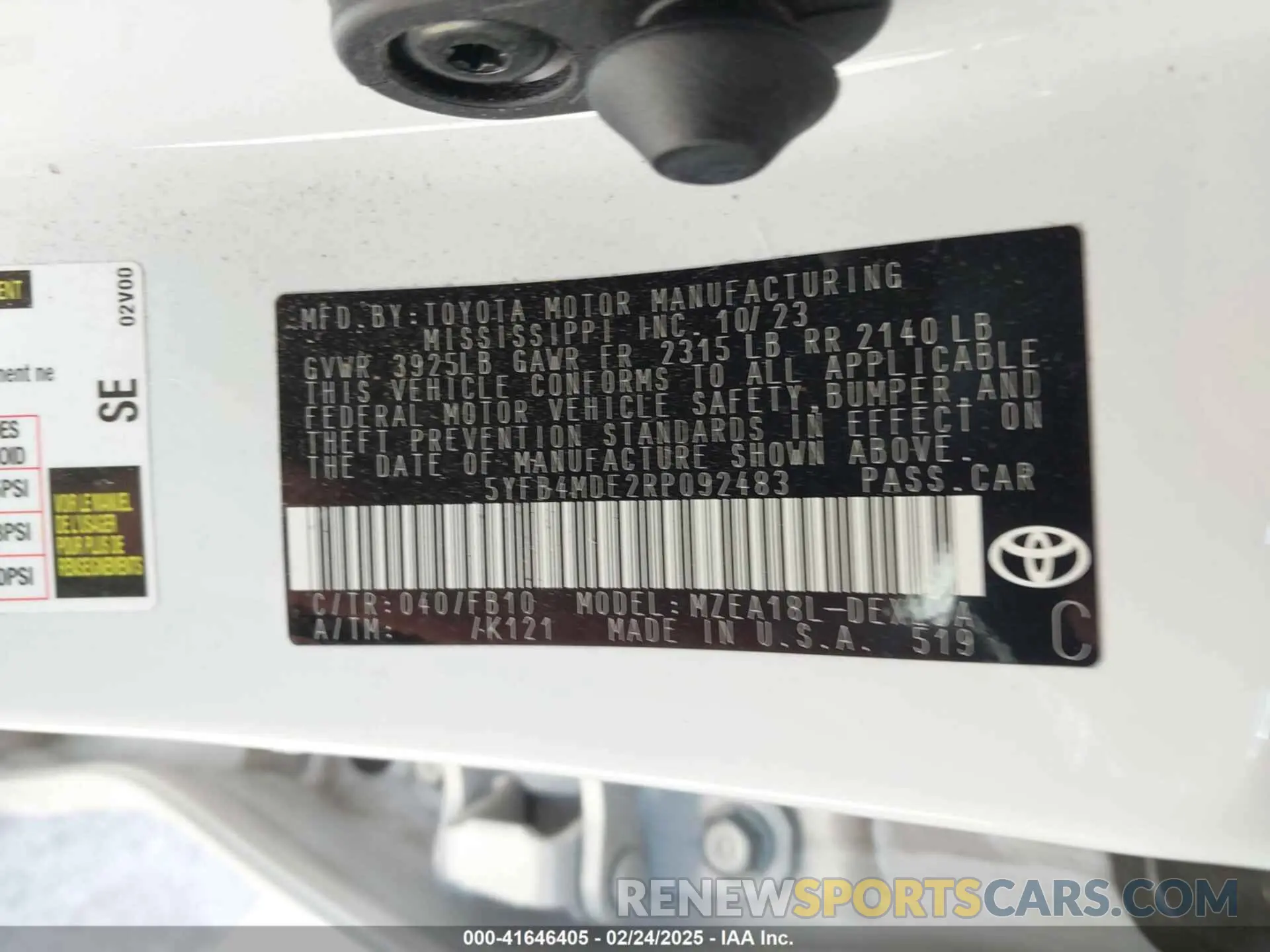 9 fotografías del automóvil dañado 5YFB4MDE2RP092483 TOYOTA COROLLA 2024