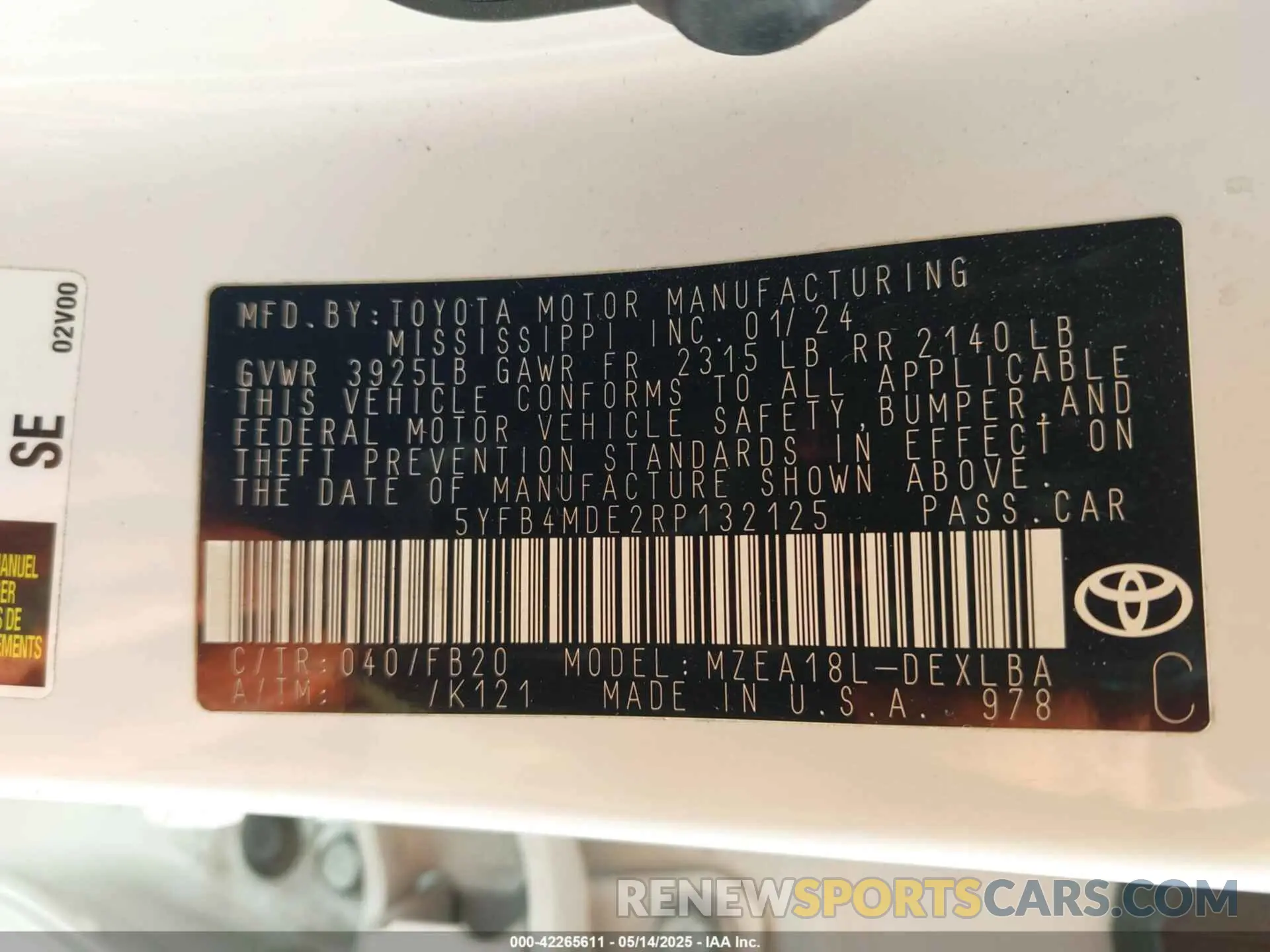 9 fotografías del automóvil dañado 5YFB4MDE2RP132125 TOYOTA COROLLA 2024