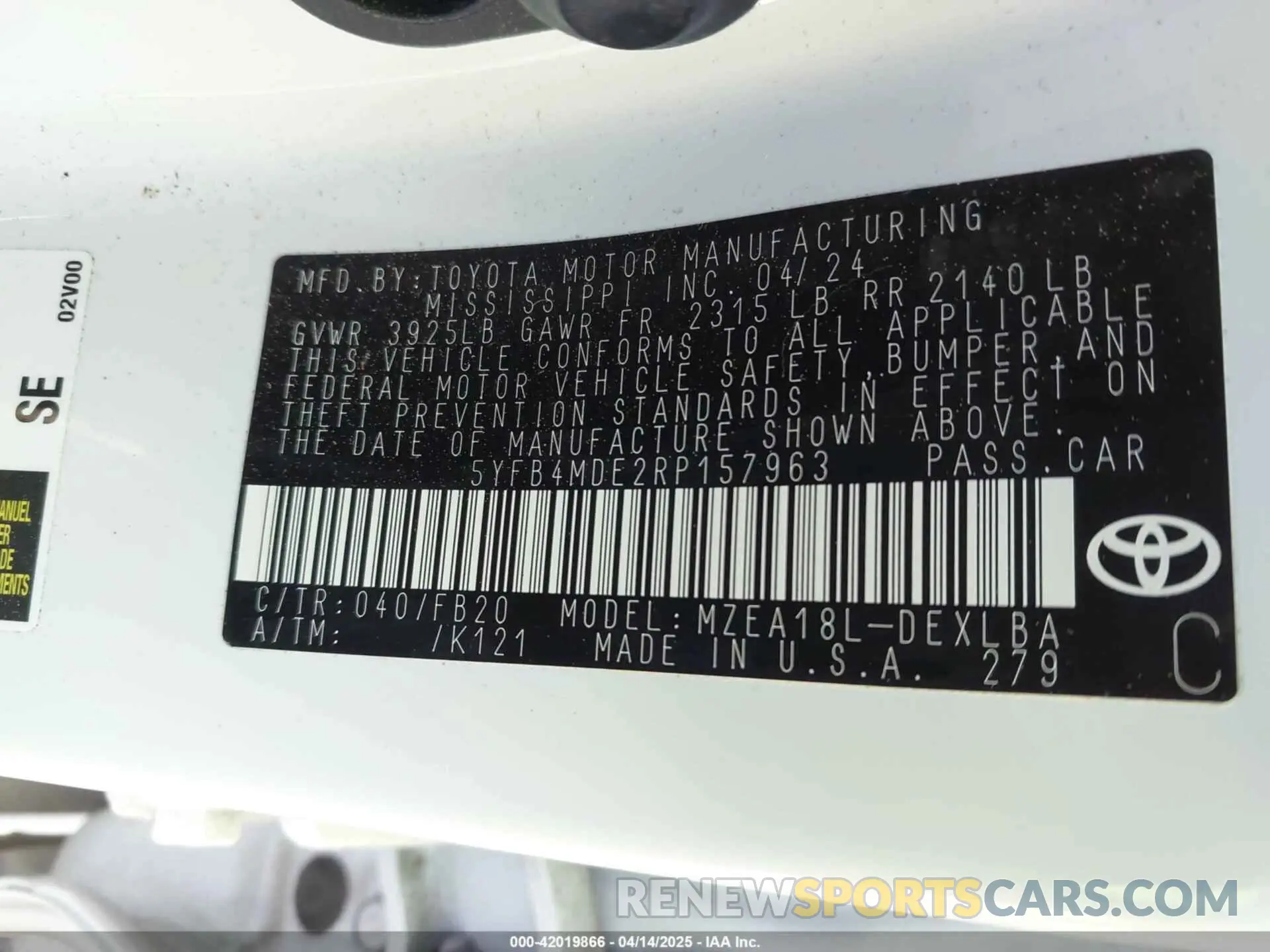 9 fotografías del automóvil dañado 5YFB4MDE2RP157963 TOYOTA COROLLA 2024