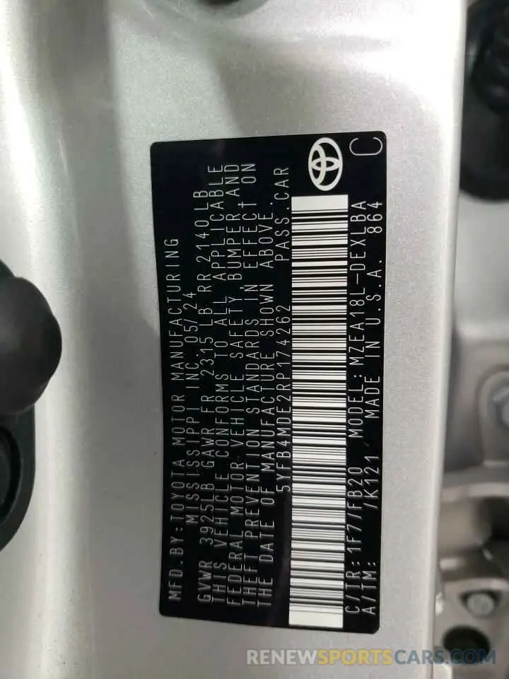 13 fotografías del automóvil dañado 5YFB4MDE2RP174262 TOYOTA COROLLA 2024