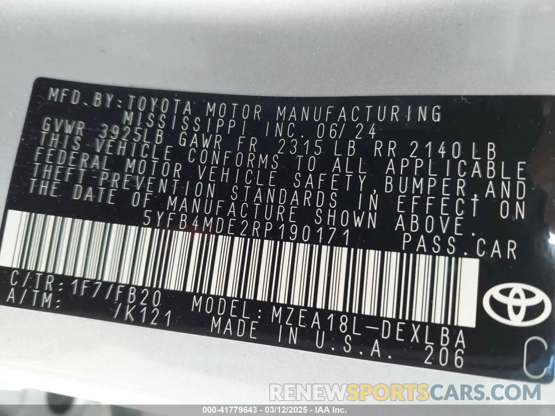 9 fotografías del automóvil dañado 5YFB4MDE2RP190171 TOYOTA COROLLA 2024