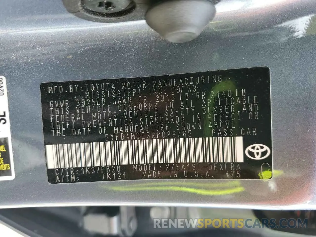 12 fotografías del automóvil dañado 5YFB4MDE3RP088765 TOYOTA COROLLA 2024