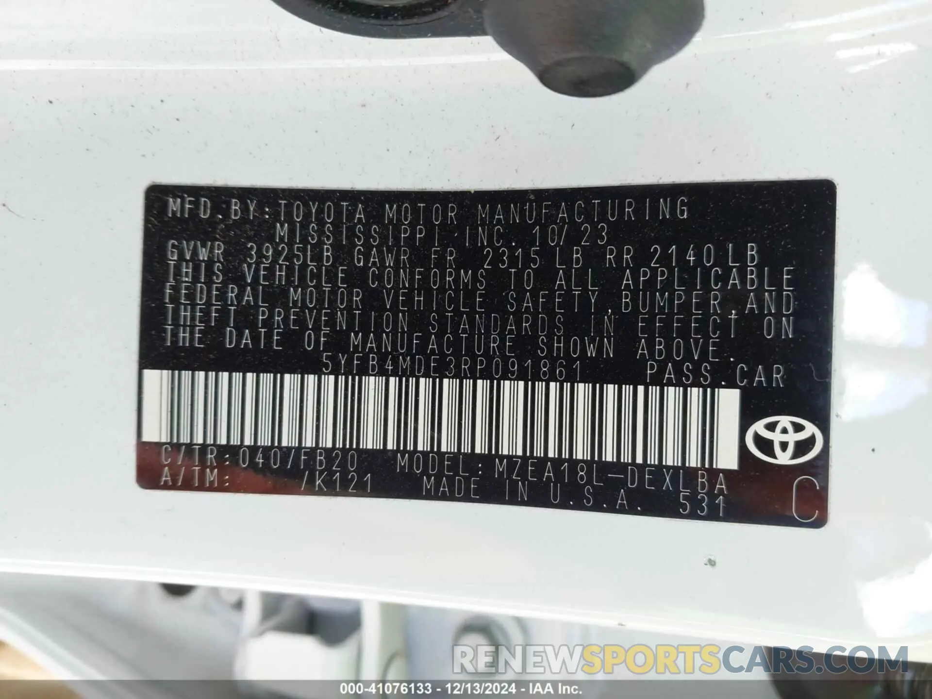 9 fotografías del automóvil dañado 5YFB4MDE3RP091861 TOYOTA COROLLA 2024
