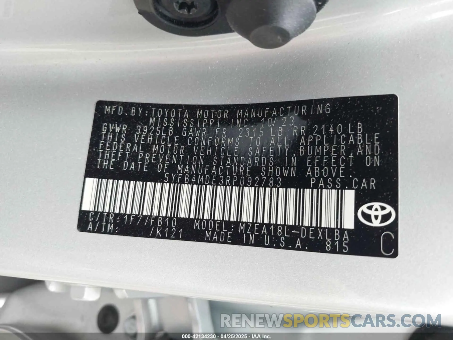 8 fotografías del automóvil dañado 5YFB4MDE3RP092783 TOYOTA COROLLA 2024
