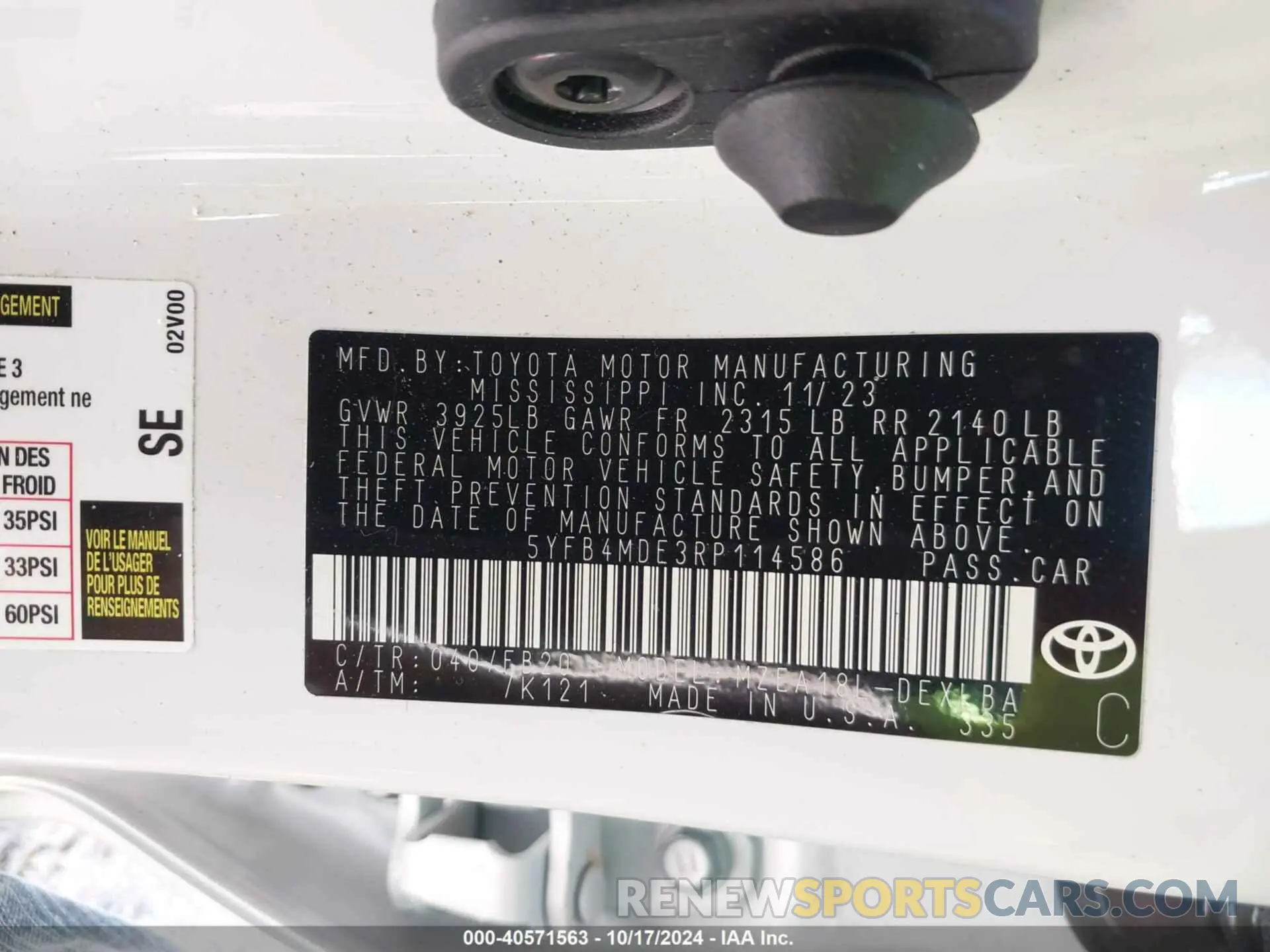 9 fotografías del automóvil dañado 5YFB4MDE3RP114586 TOYOTA COROLLA 2024