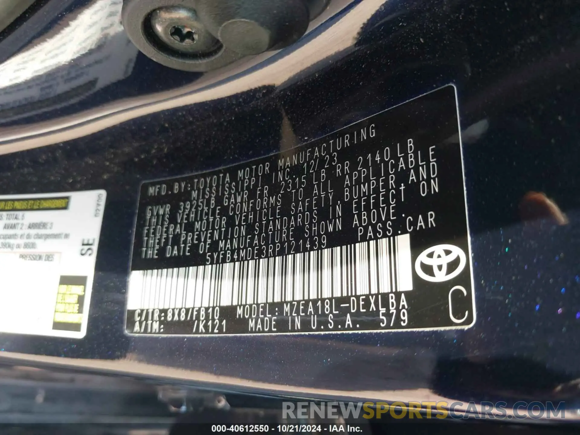 9 fotografías del automóvil dañado 5YFB4MDE3RP121439 TOYOTA COROLLA 2024