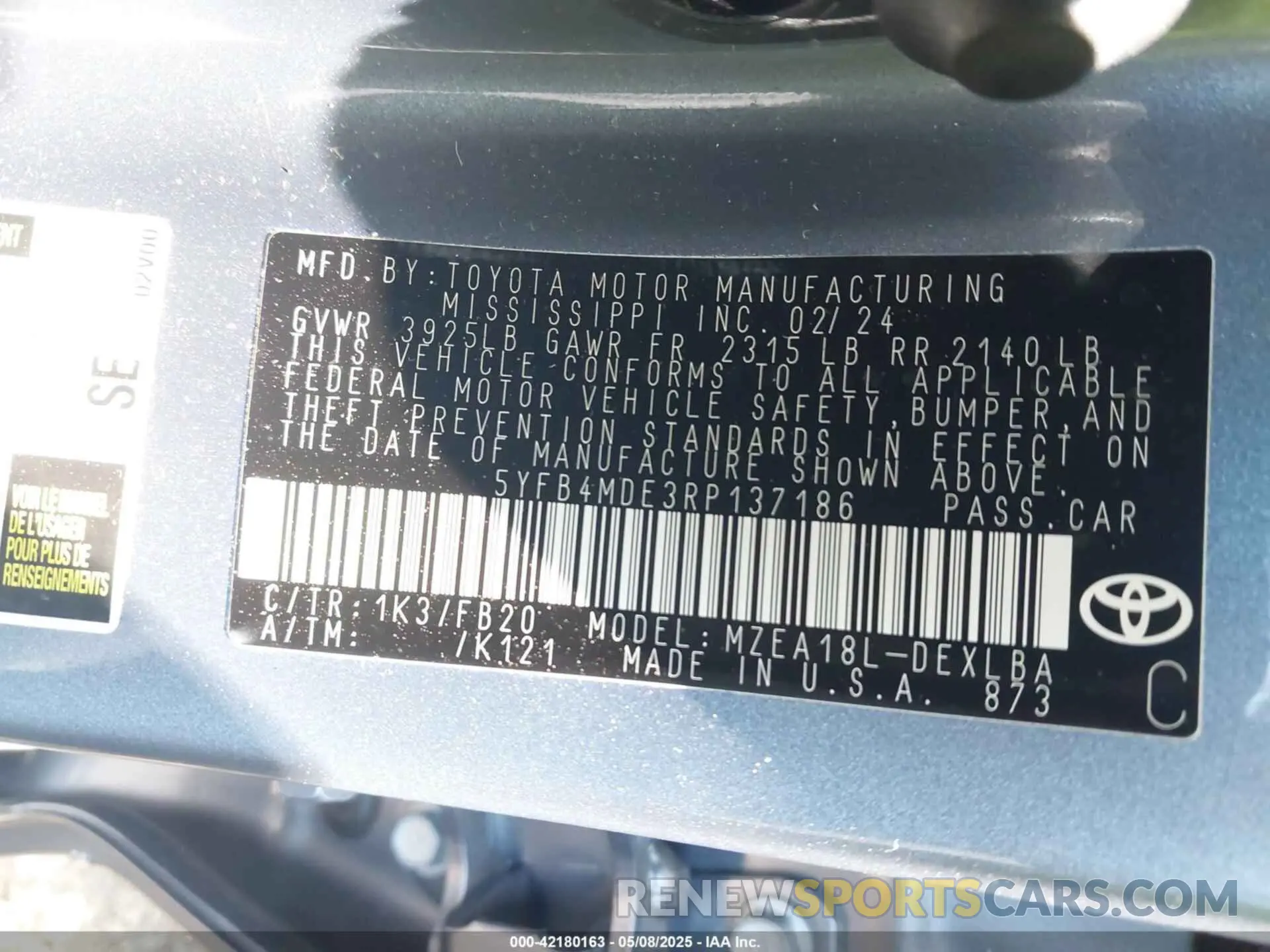 9 fotografías del automóvil dañado 5YFB4MDE3RP137186 TOYOTA COROLLA 2024