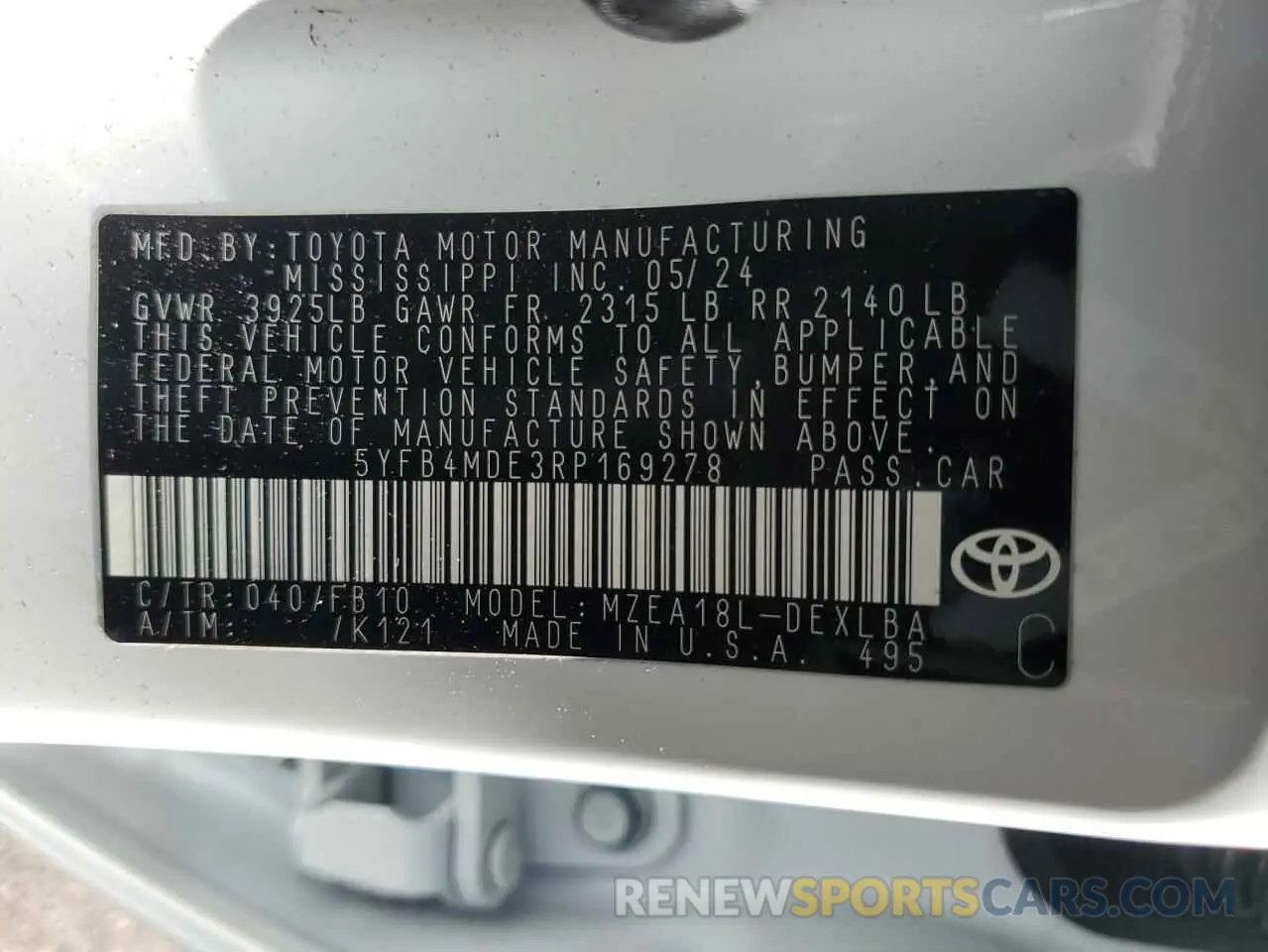 12 fotografías del automóvil dañado 5YFB4MDE3RP169278 TOYOTA COROLLA 2024