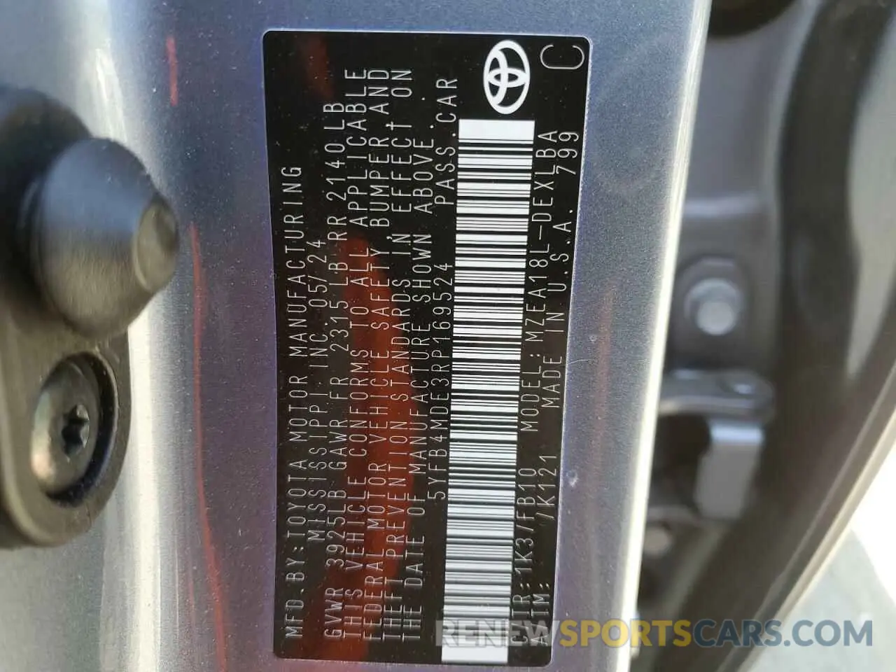 12 fotografías del automóvil dañado 5YFB4MDE3RP169524 TOYOTA COROLLA 2024
