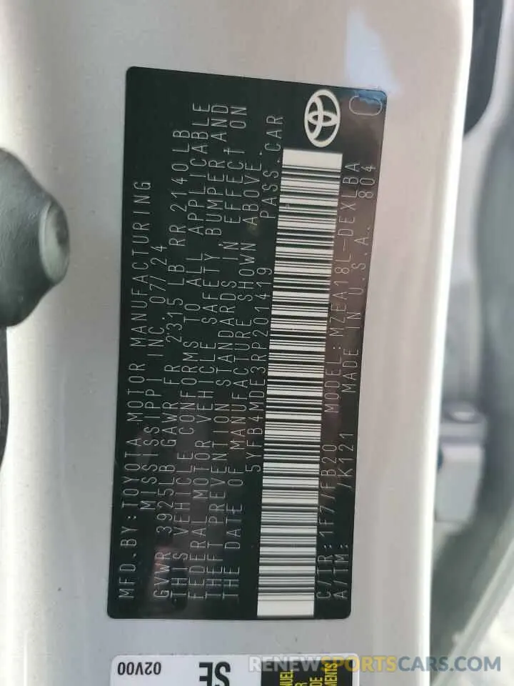 12 fotografías del automóvil dañado 5YFB4MDE3RP201419 TOYOTA COROLLA 2024