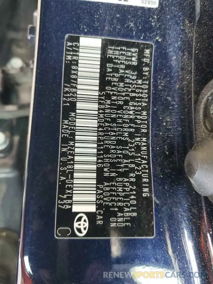 12 fotografías del automóvil dañado 5YFB4MDE4RP111146 TOYOTA COROLLA 2024