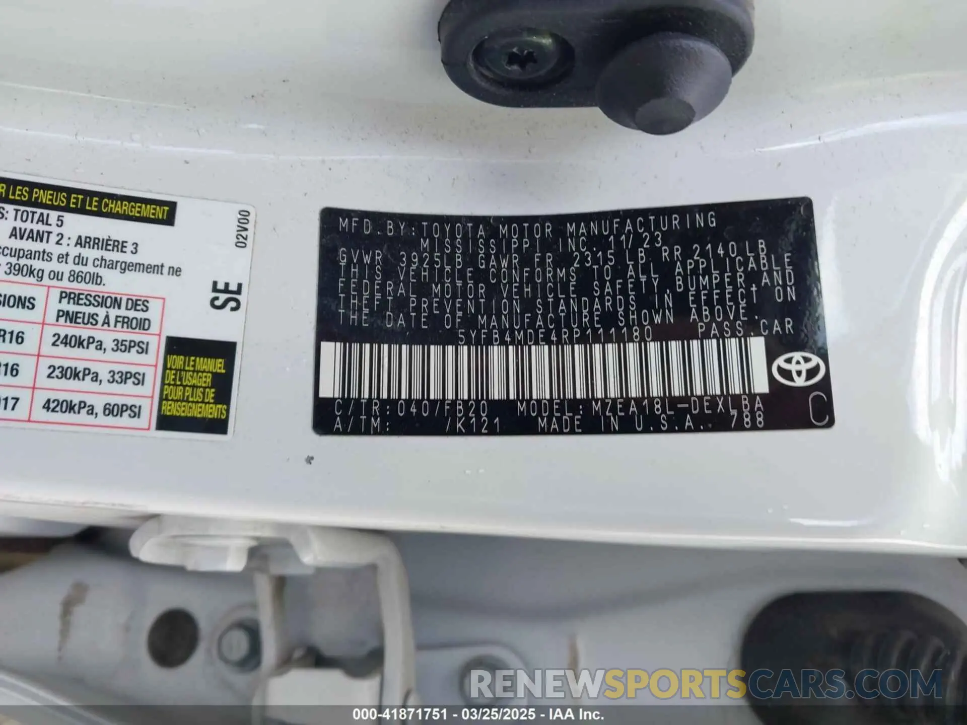 9 fotografías del automóvil dañado 5YFB4MDE4RP111180 TOYOTA COROLLA 2024