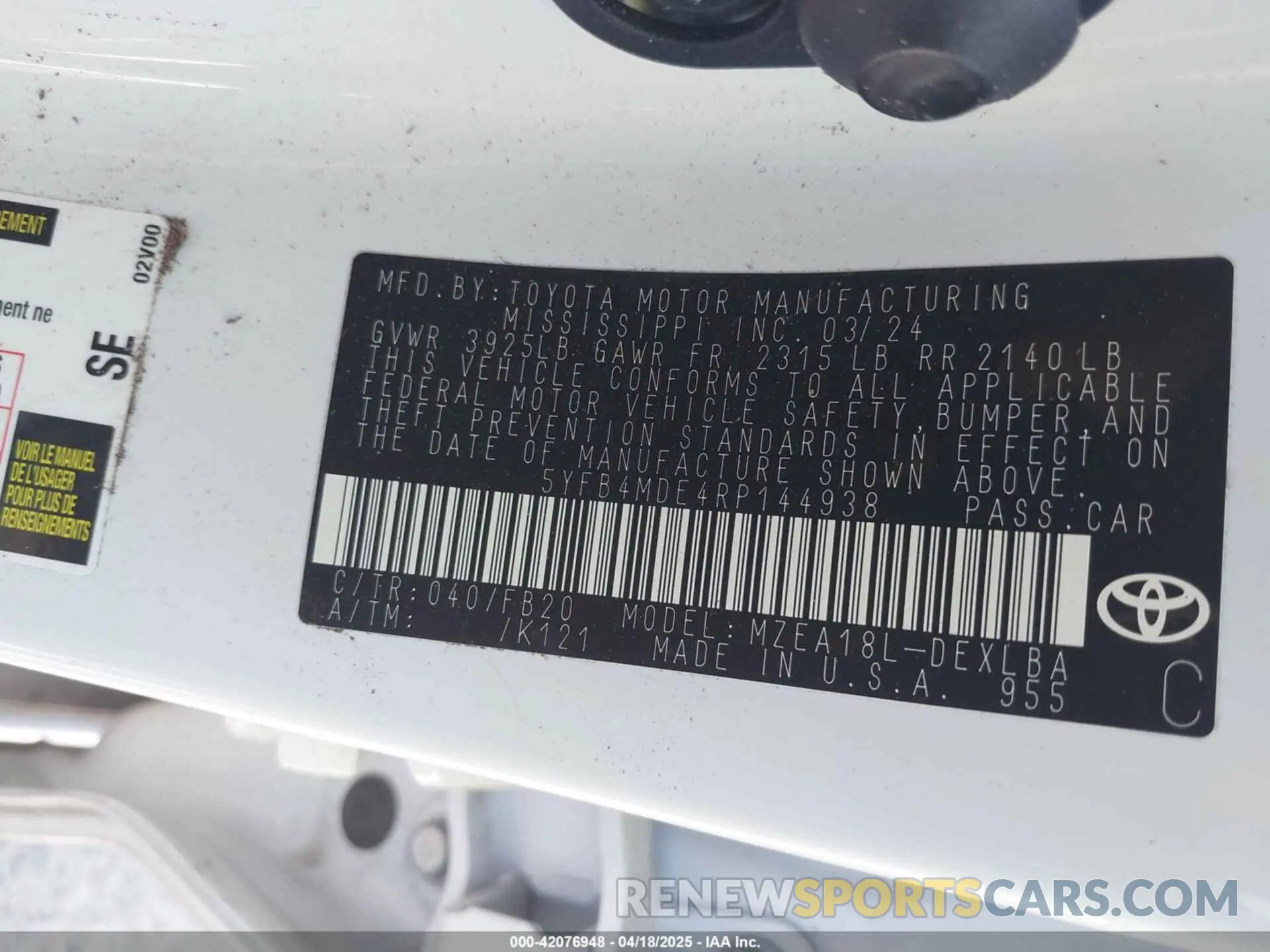 9 fotografías del automóvil dañado 5YFB4MDE4RP144938 TOYOTA COROLLA 2024