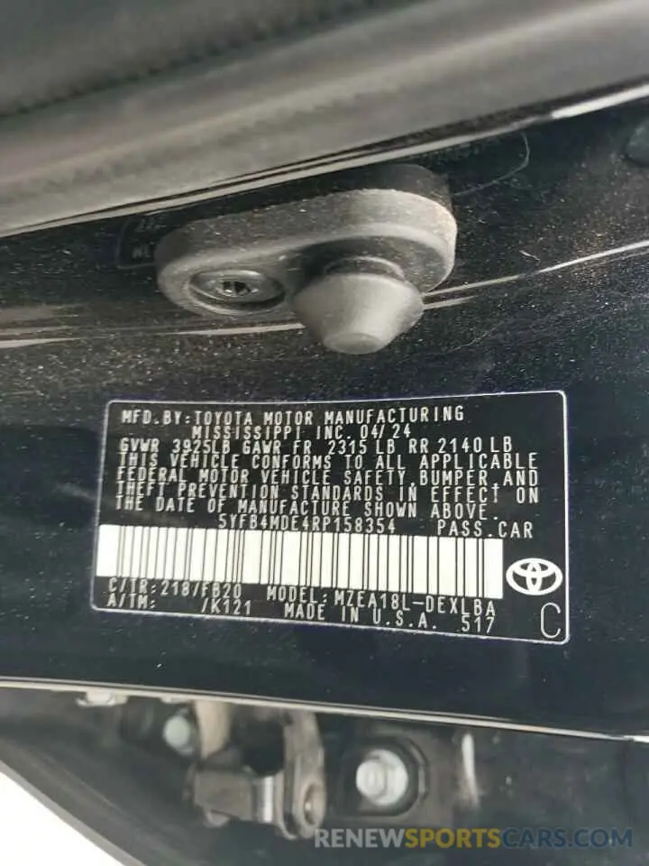 12 fotografías del automóvil dañado 5YFB4MDE4RP158354 TOYOTA COROLLA 2024