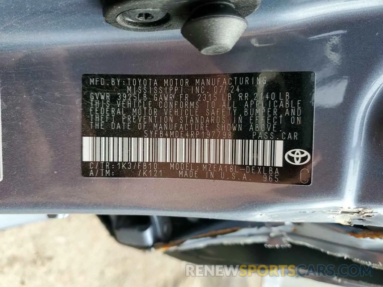 13 fotografías del automóvil dañado 5YFB4MDE4RP197798 TOYOTA COROLLA 2024
