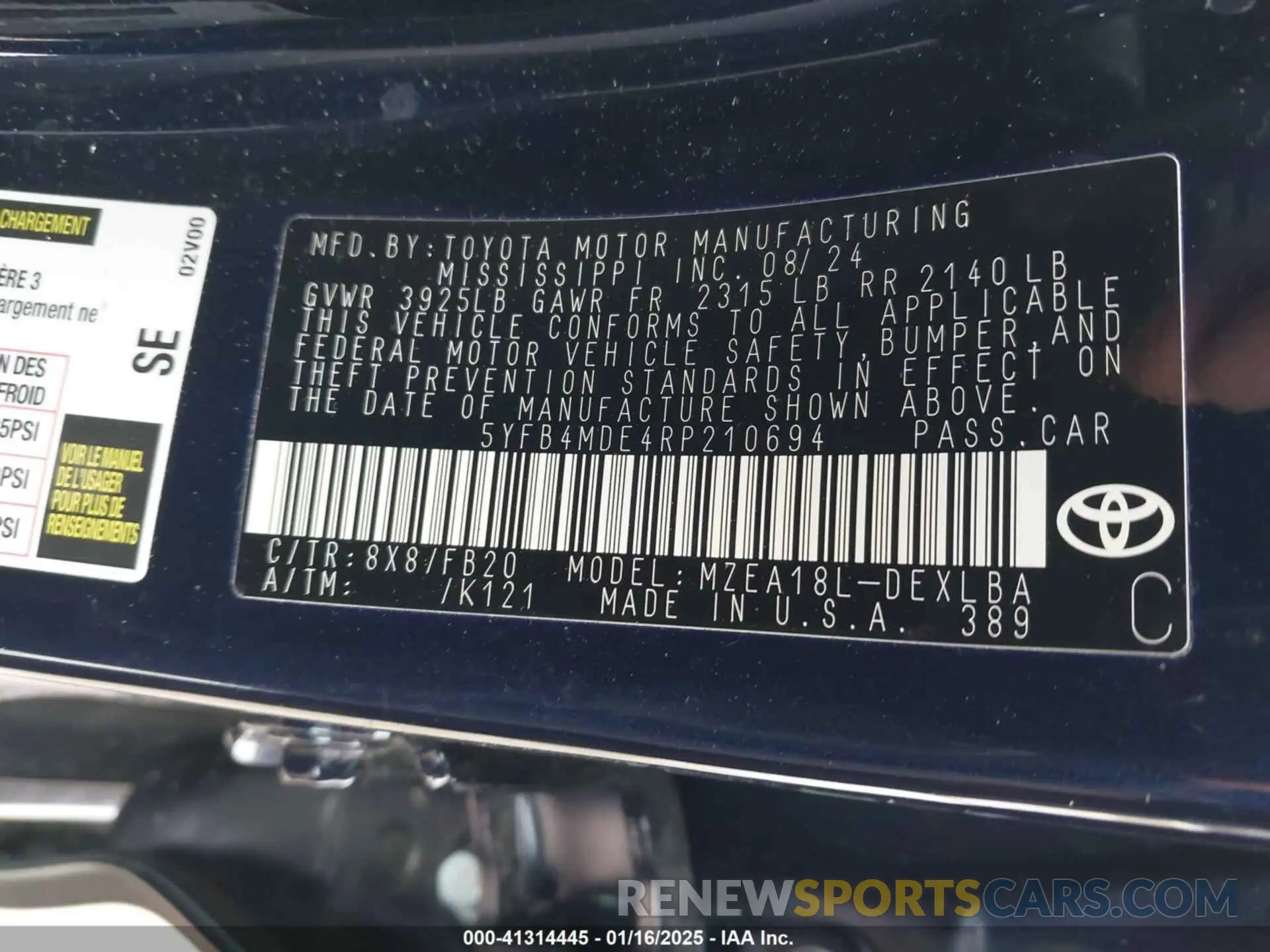 9 fotografías del automóvil dañado 5YFB4MDE4RP210694 TOYOTA COROLLA 2024