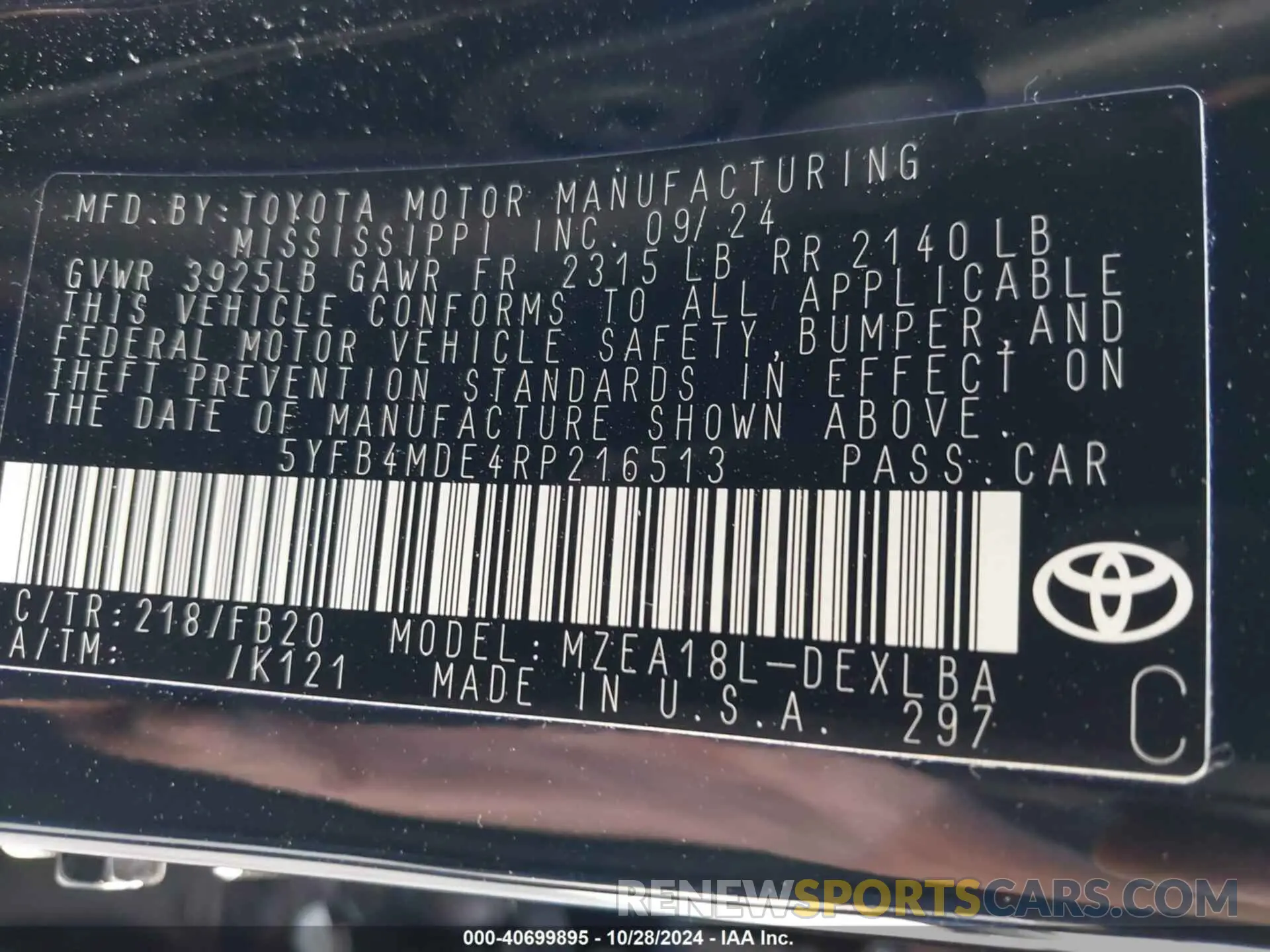 9 fotografías del automóvil dañado 5YFB4MDE4RP216513 TOYOTA COROLLA 2024