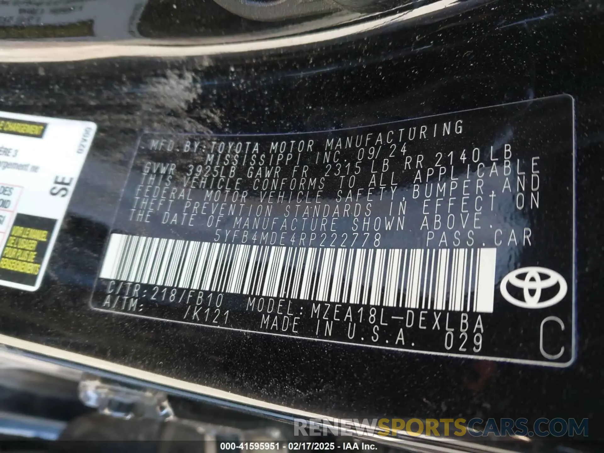 9 fotografías del automóvil dañado 5YFB4MDE4RP222778 TOYOTA COROLLA 2024