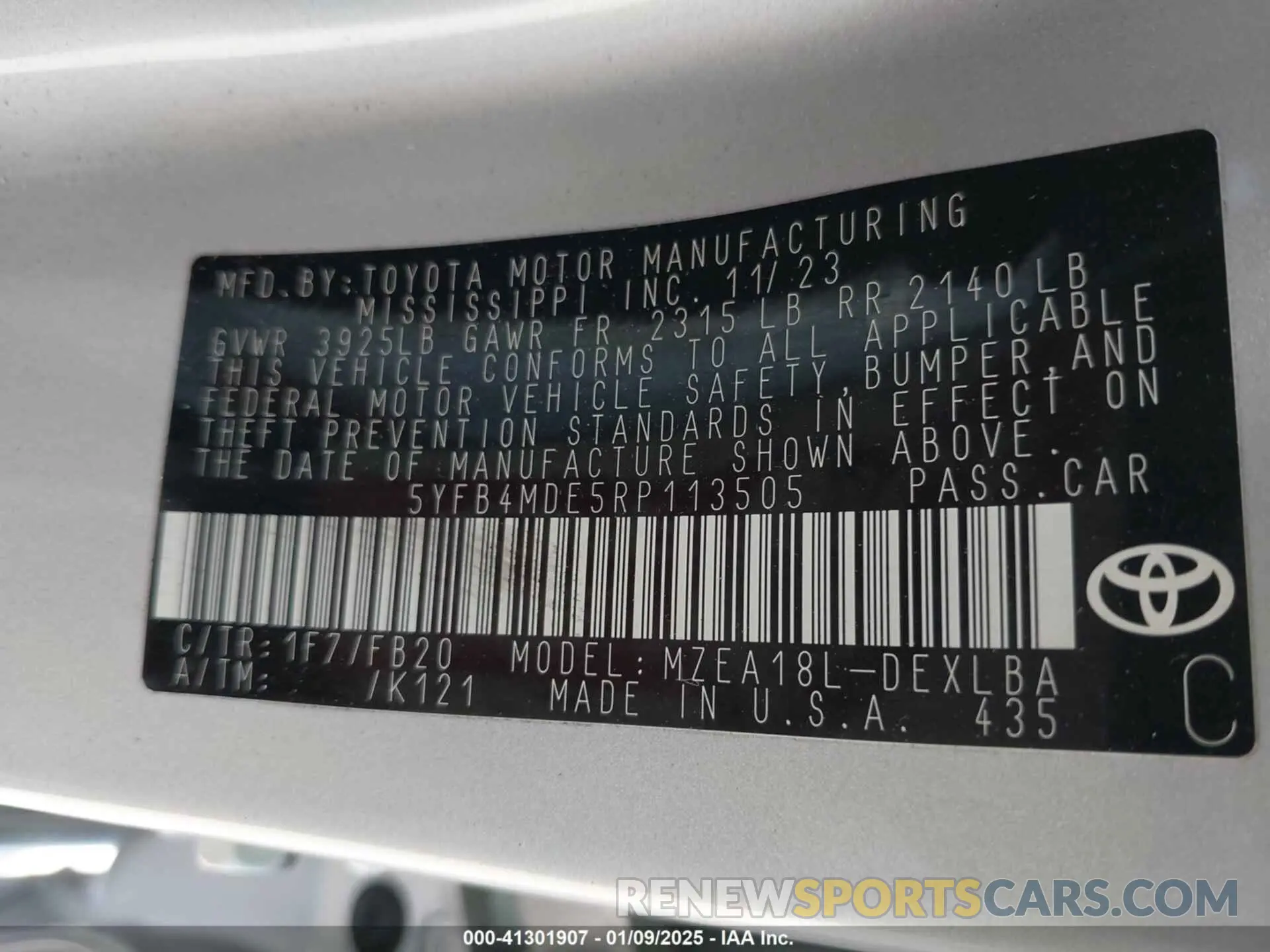 9 fotografías del automóvil dañado 5YFB4MDE5RP113505 TOYOTA COROLLA 2024