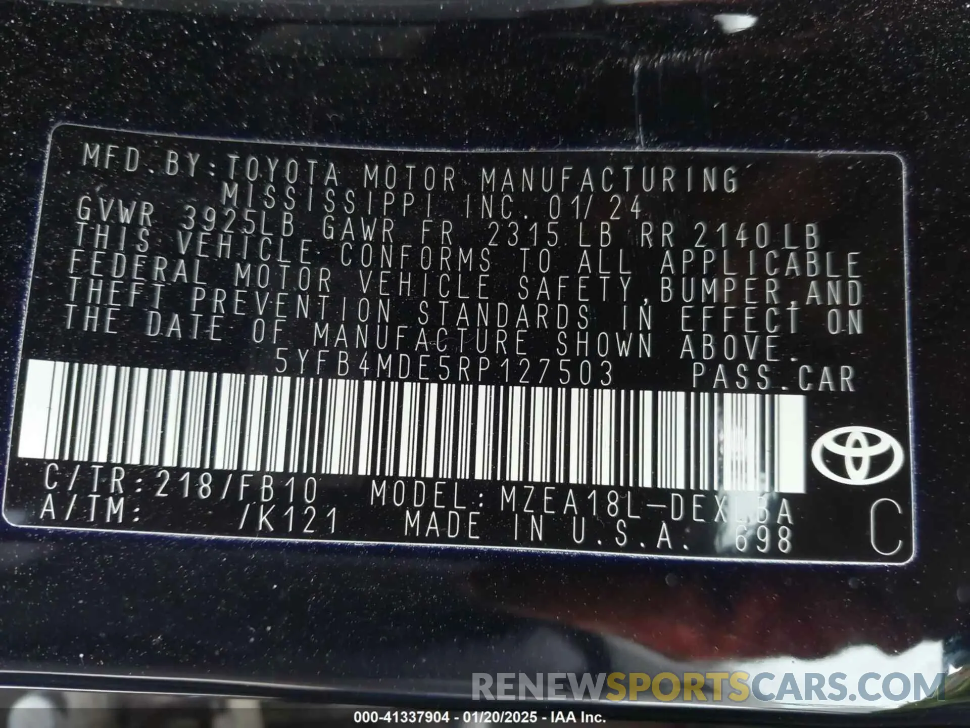 9 fotografías del automóvil dañado 5YFB4MDE5RP127503 TOYOTA COROLLA 2024