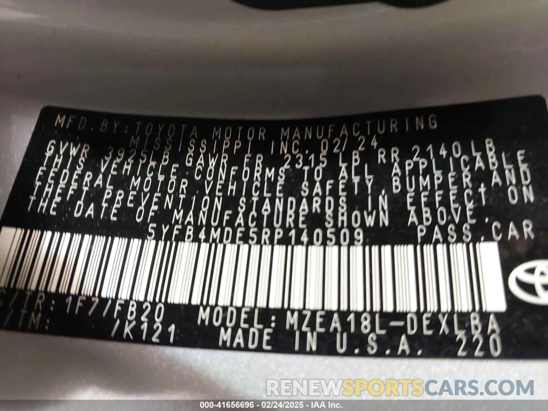 9 fotografías del automóvil dañado 5YFB4MDE5RP140509 TOYOTA COROLLA 2024