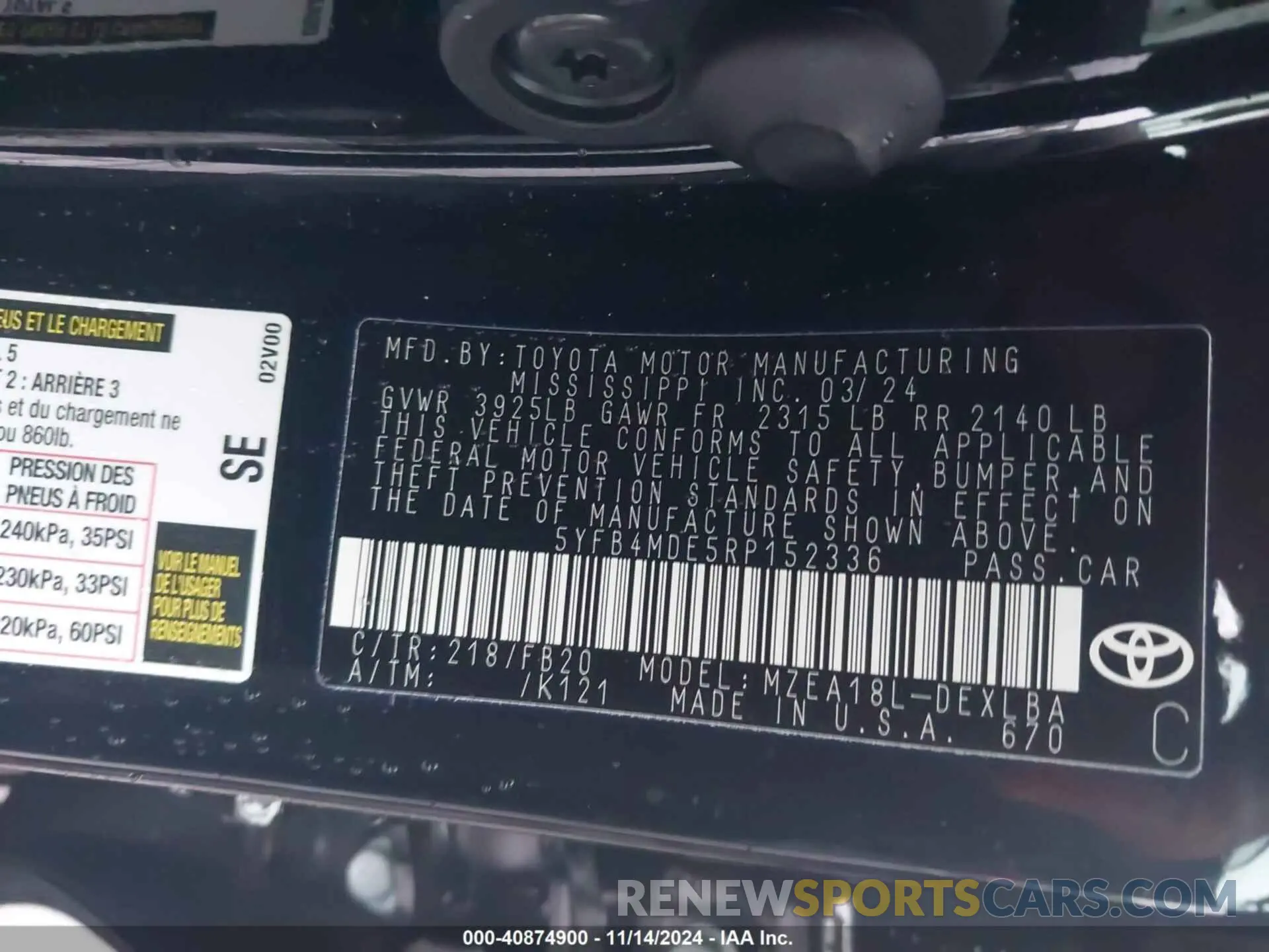 9 fotografías del automóvil dañado 5YFB4MDE5RP152336 TOYOTA COROLLA 2024